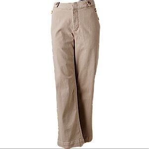 Crop Wide-Leg Tan Jeans w/ Side Pocket Buttons